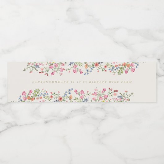 Romantische sierlijke bloemenboho lente bruiloft waterfles etiket (Enkel label)