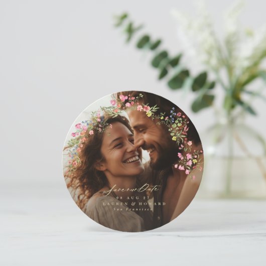 romantische sierlijke bloemenboog lente bruiloft f save the date (Staand voorkant)