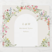 Romantische sierlijke bloemenkrans lente bruiloft likeurfles etiket (Enkel label)