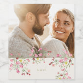 romantische sierlijke bloemenlente bruiloft Foto Wijn Etiket (Enkel label)