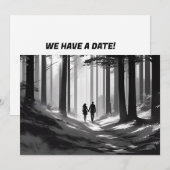Romantische Silhouette Koppel Wandel door het Bos Aankondiging (Voorkant / Achterkant)