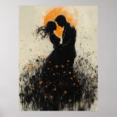 Romantische Silhouette met Gouden Gloed & Wilde Bl Poster (Voorkant)