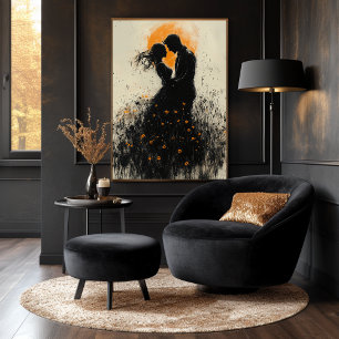 Romantische Silhouette met Gouden Gloed & Wilde Bl Poster