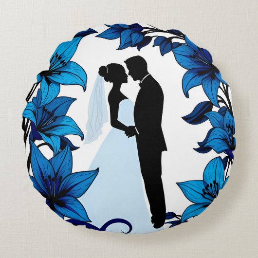 Romantische Silhouette van een Koppel Rond Kussen (Voorkant)