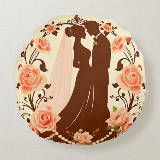 Romantische Silhouette van een Koppel Rond Kussen (Voorkant)