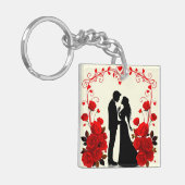 Romantische Silhouette van een Koppel Sleutelhanger (Voorkant Links)