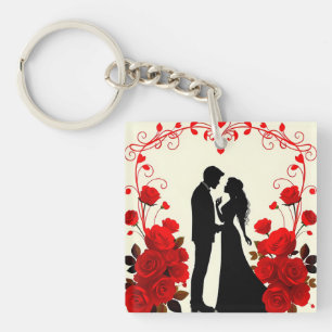 Romantische Silhouette van een Koppel Sleutelhanger