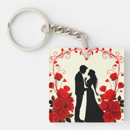 Romantische Silhouette van een Koppel Sleutelhanger (Voorkant)