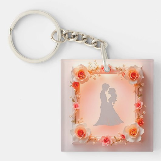 Romantische Silhouette van een Koppel Sleutelhanger (Voorkant)