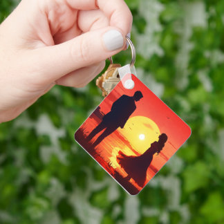 Romantische Silhouette van een stel bij zonsonderg Sleutelhanger