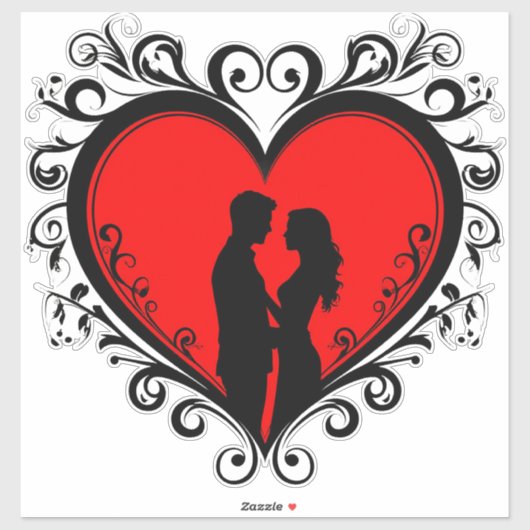 Romantische Silhouette Van Koppel In Hart Vorm Sticker (Vel)