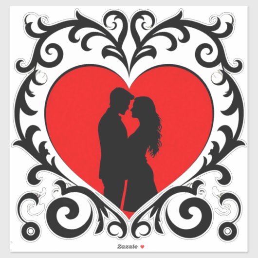 Romantische Silhouette Van Koppel In Hart Vorm Sticker (Vel)