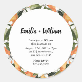 Romantische Sinaasappels Citrus bruiloft Ronde Sticker