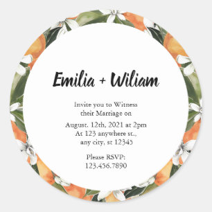 Romantische Sinaasappels Citrus bruiloft Ronde Sticker