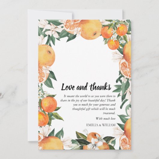 Romantische Sinaasappels Citrus trouwfoto Bedankkaart (Voorkant)