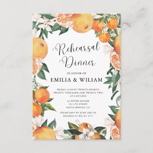 Romantische Sinaasappels Repetitie Diner avond voo Informatiekaartje (Voorkant)