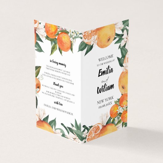 Romantische Sinaasappels Wedding Ceremony Programm Kaart (Buitenkant)