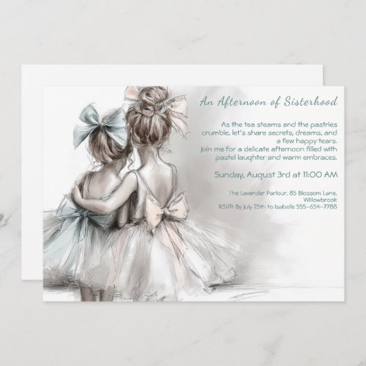 Romantische Sister Day Tea Afternoon Uitnodiging (Voorkant / Achterkant)