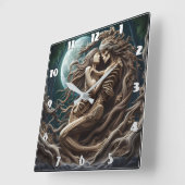 Romantische skeletten omarmen onder een volle maan vierkante klok (Hoek)