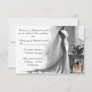 Romantische Sketch RSVP-kaart - Elegante  bruid RSVP Kaartje