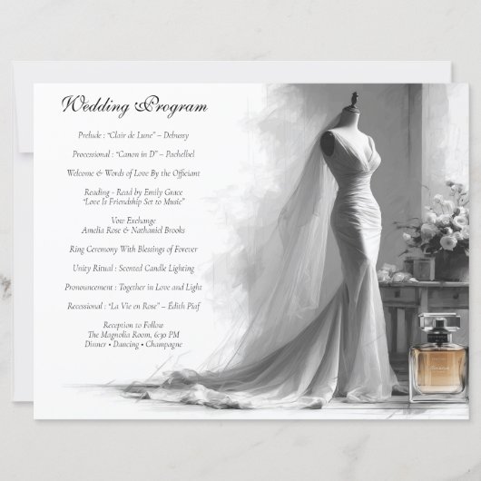 Romantische Sketch Wedding Program Kaart met Vinta (Voorkant)