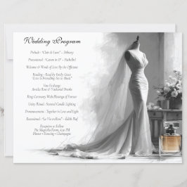 Romantische Sketch Wedding Program Kaart met Vinta