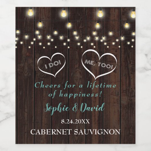 Romantische slingerlichtjes oude schuur I DO BBQ Wijn Etiket (Enkel label)