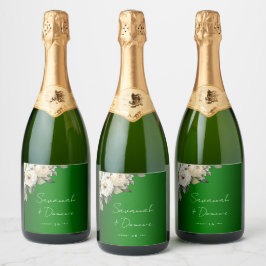 Romantische smaragd groene bruiloft sparkling wijnetiket