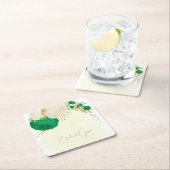 Romantische smaragdgroen en gouden witte bloemen kartonnen onderzetters (Insitu)