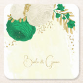 Romantische smaragdgroen en gouden witte bloemen kartonnen onderzetters (Voorkant)