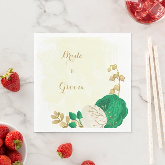 Romantische smaragdgroen en gouden witte bloemen servet (Insitu)
