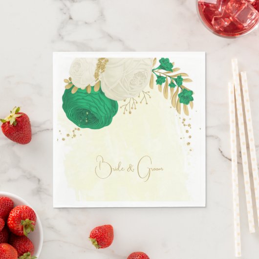 Romantische smaragdgroen en gouden witte bloemen servet (Insitu)