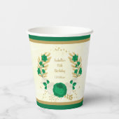 Romantische smaragdgroene en witte bloemen gouden papieren bekers (Achterkant)