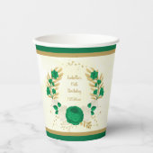 Romantische smaragdgroene en witte bloemen gouden papieren bekers (Voorkant)