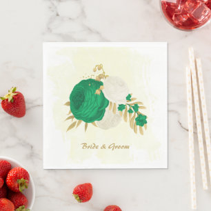 Romantische smaragdgroene & witte bloemen goud servet