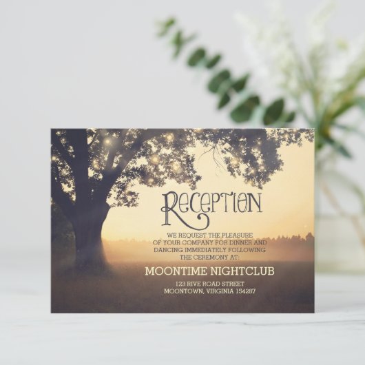 romantische snaarlichten boombruiloft informatiekaartje (Staand voorkant)