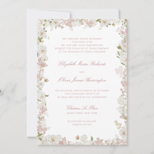 Romantische Soft Blush White Floral Lijst Wedding Kaart (Voorkant)