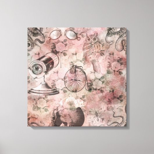 Romantische Steampunk | Antiek Vintage Ephemera Canvas Afdruk (Voorkant)