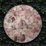 Romantische Steampunk | Antiek Vintage Ephemera Dartbord<br><div class="desc">90 jaar gekrompen, helemaal opgegroeid! Feminine, verfijnd Victoriaans tijdperk met een schouderklopje met steampunk naadloos patroon met dystopian cogwielers, fietsen, schedel, uil, telescoop en nog veel meer op een zachte romantische milleniumroze roze roze roze achtergrond. Dit abstracte ontwerp uit de jaren '90 is voorzien van een prachtig palet dat een...</div>
