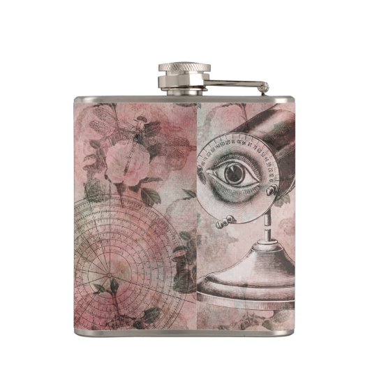 Romantische Steampunk | Antiek Vintage Ephemera Heupfles (Achterkant)