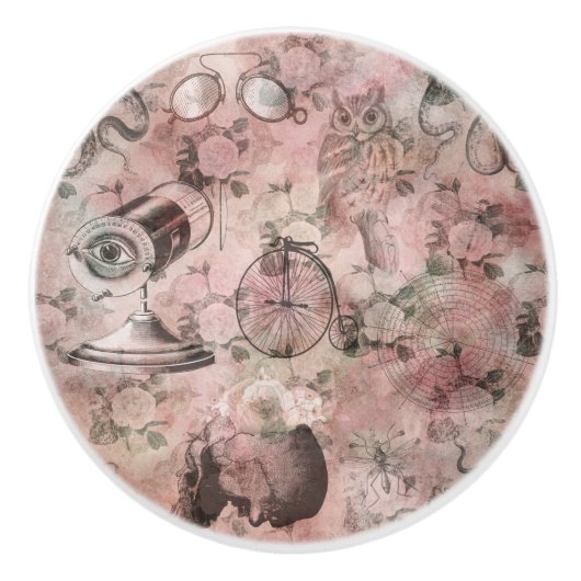 Romantische Steampunk | Antiek Vintage Ephemera Keramische Knop (Voorkant)