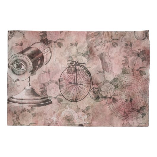Romantische Steampunk | Antiek Vintage Ephemera Kussensloop (Achterkant)