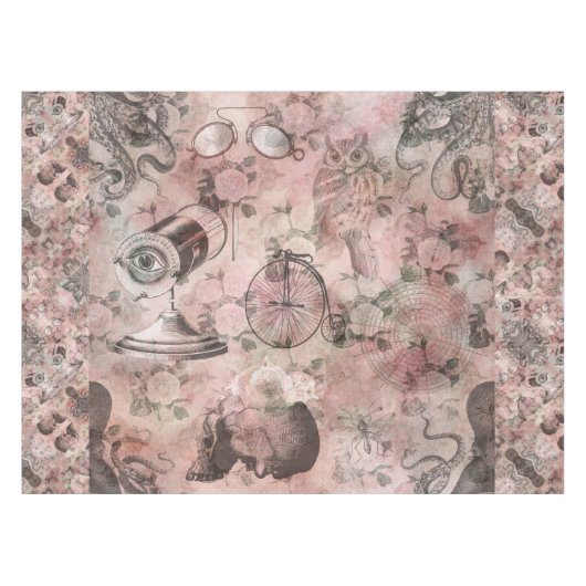 Romantische Steampunk | Antiek Vintage Ephemera Tafelkleed (Voorkant (Horizontaal))