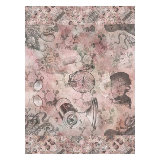 Romantische Steampunk | Antiek Vintage Ephemera Tafelkleed (Voorkant)
