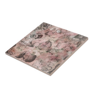 Romantische Steampunk   Antiek Vintage Ephemera Tegeltje