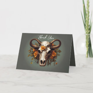 Romantische Steampunk Bloemen Koe Schedel Huwelijk Bedankkaart