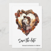 Romantische Steampunk bruiloft hart Save The Date (Voorkant / Achterkant)