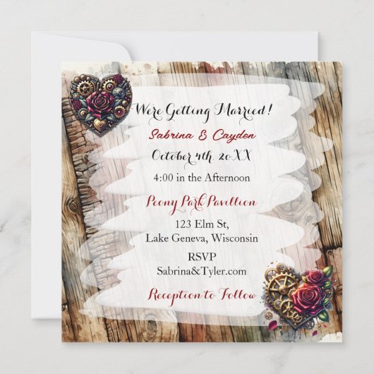 Romantische steampunk gepersonaliseerde bruiloft kaart (Achterkant)