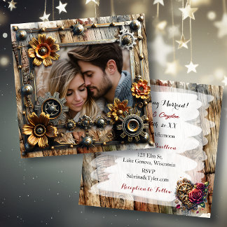 Romantische steampunk gepersonaliseerde bruiloft kaart