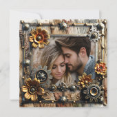 Romantische steampunk gepersonaliseerde bruiloft save the date (Voorkant)